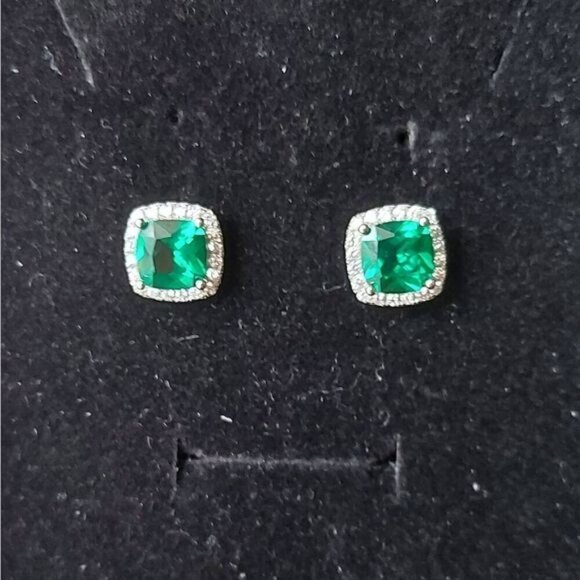 1.8 Carat Emerald Sterling Silver Stud Earrings - Picture 3 of 9